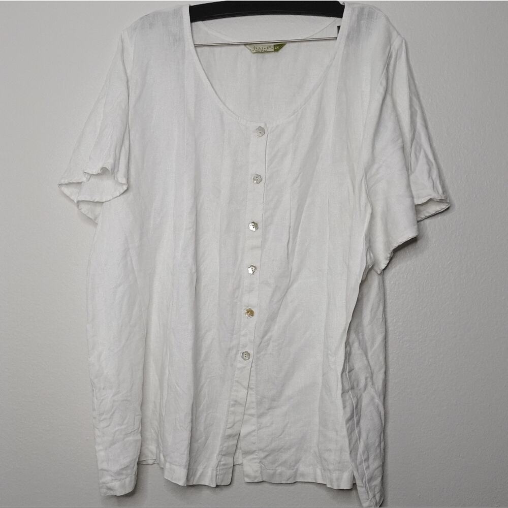 Chalet White Button-Up Blouse 100% Linen Boho Lagenlook Minimalist